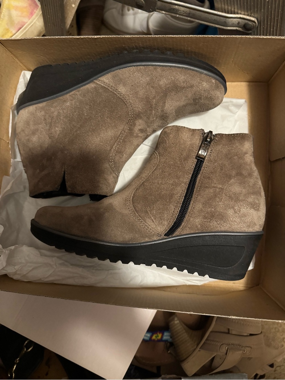 Ara Suede Wedge Ankle Boots - Taupe Brown